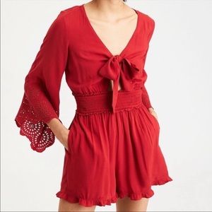 American Eagle tie front bell sleeve romper